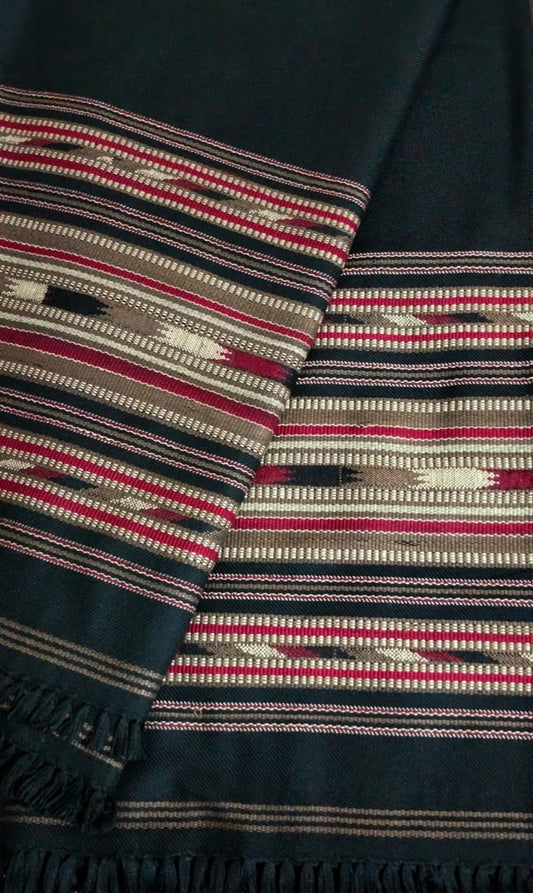 J. LUXURY WOOL SHAWL SPECIAL BLACK ( UNIQUE EMBROIDED BORDER )